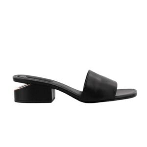 Alexander Wang | Women’s Black Leather Lou Slide Sandals Rose Gold Detail 10.5